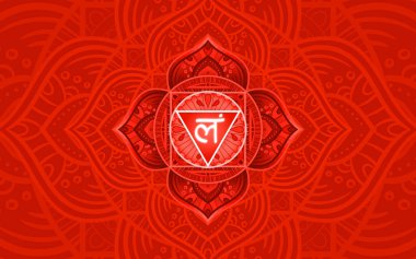 Muladhara, kök çakra sembolü. Renkli mandala. Vektör çizimi