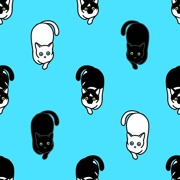 Naadloos Patroon Met Schattige Zwart Wit Katten Textuur Voor Wallpapers — Stockvector