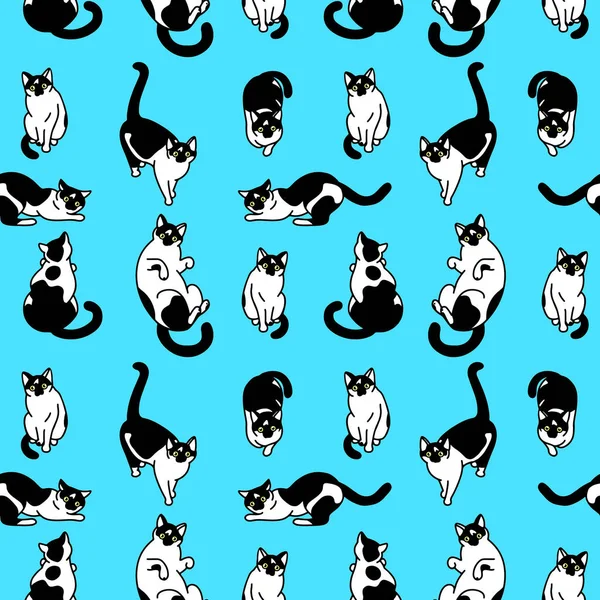 Seamless Pattern Cute Black White Cats Texture Wallpapers Stationery Fabric — Stock Vector