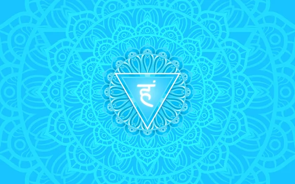 Vishuddha Símbolo Del Chakra Garganta Mandala Colorido Ilustración Vectorial — Vector de stock