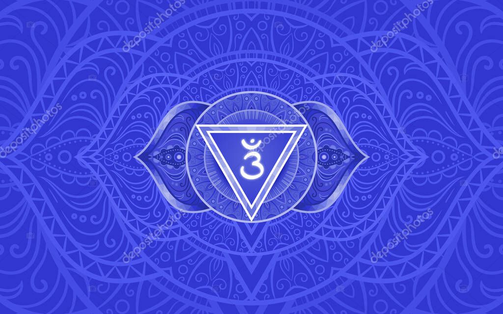 Ajna, third eye chakra symbol. Colorful mandala. Vector illustration