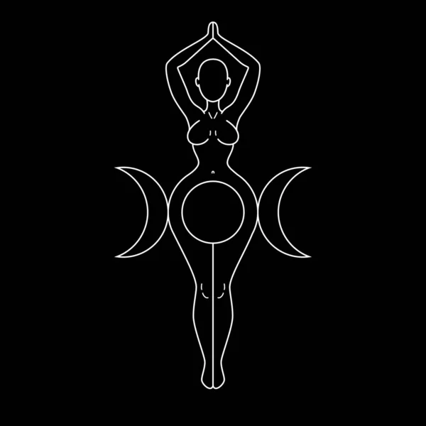 Trojitá Bohyně Krásná Ženská Postava Oddychující Měsíční Cykly Wiccanský Tradiční Stock Vektory