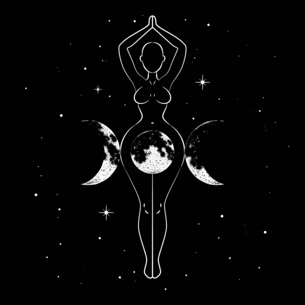 トリプル女神 月のサイクルを表す美しい女性の図は ウィッカの伝統的なシンボル ベクターイラスト — ストックベクタ
