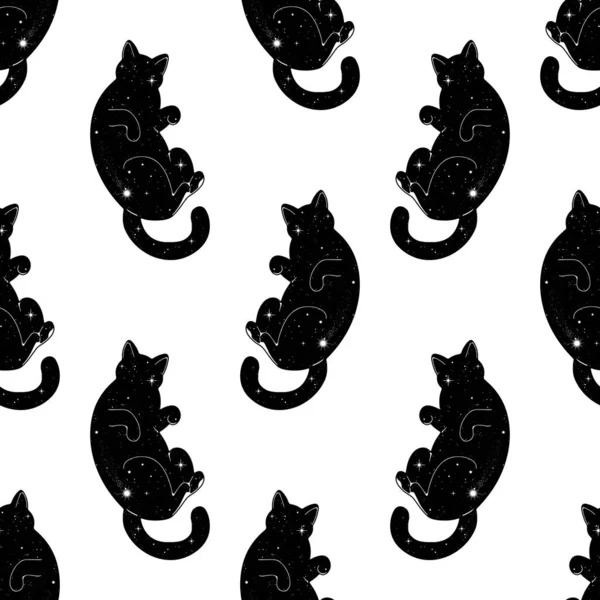 Patrón Sin Costuras Con Lindos Gatos Del Espacio Negro Textura — Vector de stock