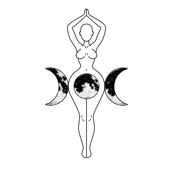 Trojitá Bohyně Krásná Ženská Postava Oddychující Měsíční Cykly Wiccanský Tradiční Vektorová Grafika