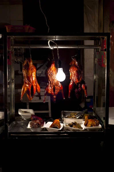 Roasted Chickens Hanging Shanghai Street Market Stall — Stock Photo, Image