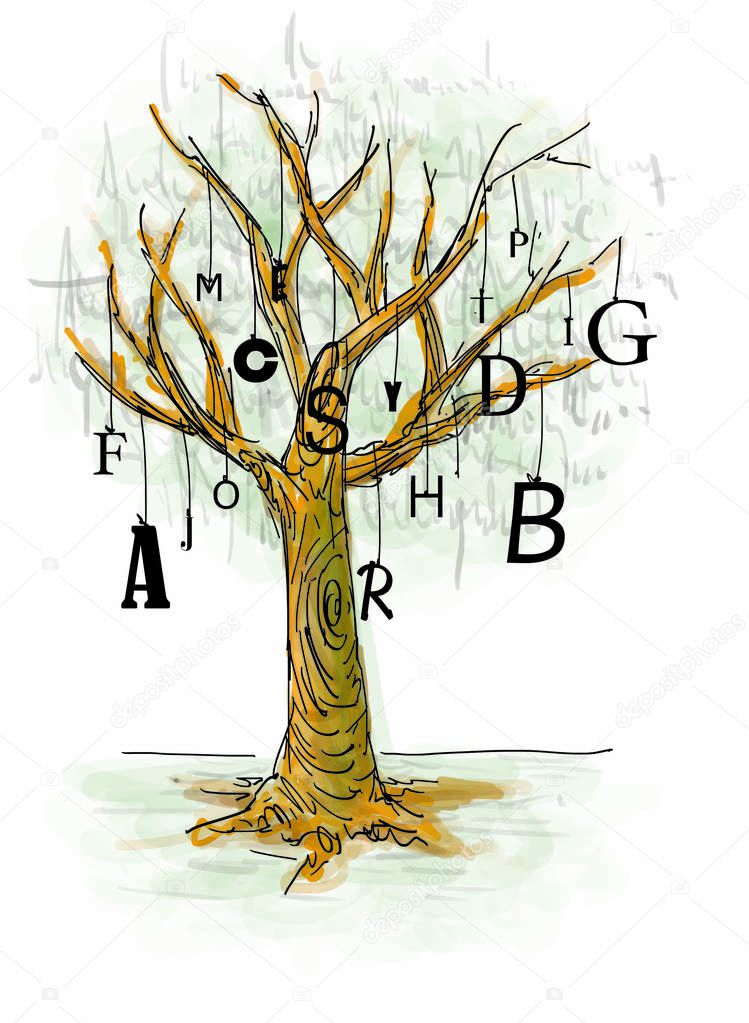 tree with words and letters