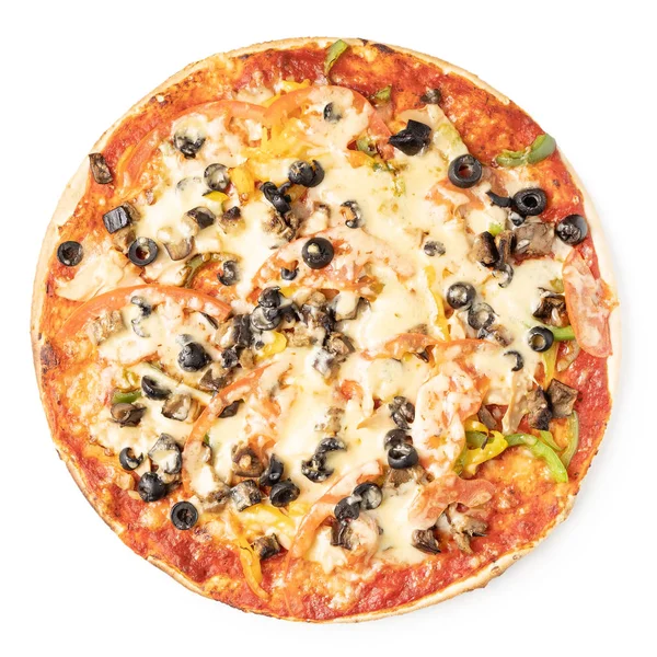 Sabrosa pizza sobre un fondo blanco — Foto de Stock