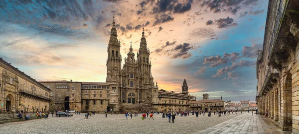 Panoramisch uitzicht op de kathedraal van Santiago de Compostela Stockafbeelding