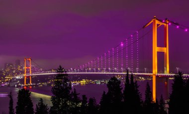 15 Temmuz Şehitler Köprüsü (15 Temmuz Sehitler Koprusu). İstanbul Boğazı Köprüsü, gece. İstanbul, Türkiye