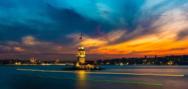 Torre Della Fanciulla Con Cielo Tramonto Istanbul Turchia Kiz Kulesi — Foto Stock