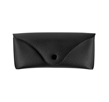 Gözlük kutusu. İzole edilmiş beyaz arka planda siyah renkli deri gözlük kutusu