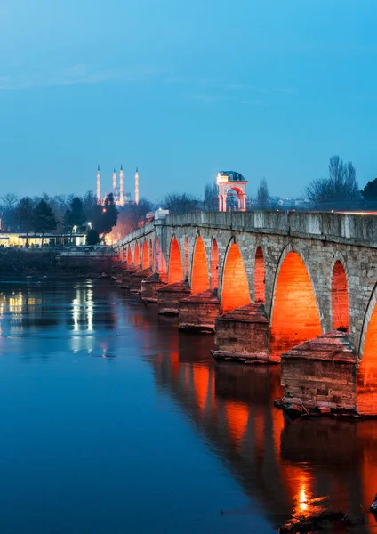 Έντιριν Τουρκία Γέφυρα Meric Γέφυρα Mecidiye Πάνω Από Τον Ποταμό — Φωτογραφία Αρχείου