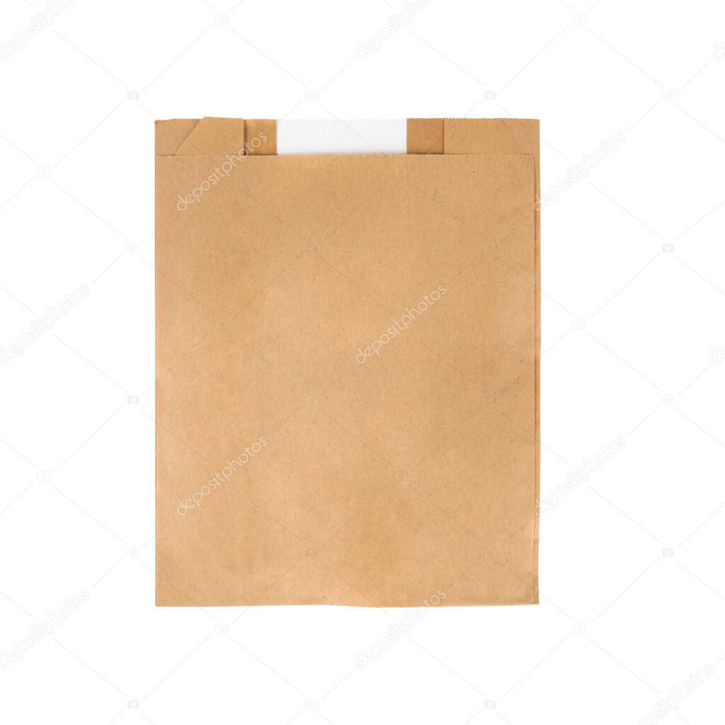 Kraft Paper Single Serve Window Bag. Hygienic bread bag. Recycled paper bag mockup. Paper bag with window. Isolated on white background.