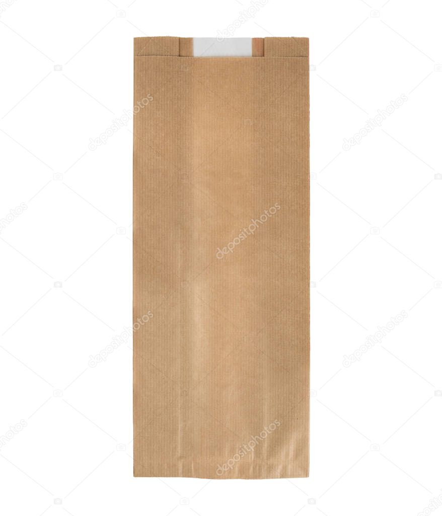 Kraft Paper Single Serve Window Bag. Hygienic bread bag. Recycled paper bag mockup. Paper bag with window. Isolated on white background