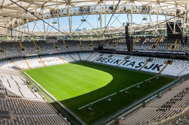 İSTANBUL, TURKEY - 26 Mayıs 2018: BESIKTAS VODAFON PARK STADIUM 'un iç görünümü. Stadyum, Beşiktaş JK Futbol Kulübü 'nün evidir. Beşiktaş JK, İstanbul 'da bir Türk futbol kulübüdür. Türkiye.