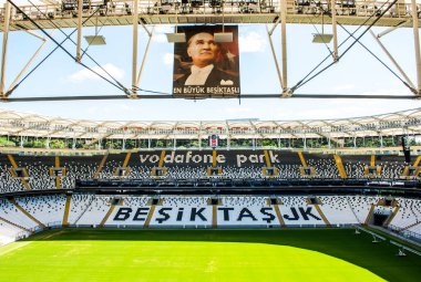 İSTANBUL, TURKEY - 26 Mayıs 2018: BESIKTAS VODAFON PARK STADIUM 'un iç görünümü. Stadyum, Beşiktaş JK Futbol Kulübü 'nün evidir. Beşiktaş JK, İstanbul 'da bir Türk futbol kulübüdür. Türkiye.