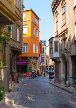 Eski şehir Balat 'ta renkli evler. İstanbul, Türkiye.