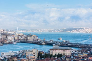 İSTANBUL, TURKEY - 12 Şubat 2017 İstanbul Boğazı 'nın panoramik manzarası. İstanbul, Türkiye.