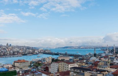 İSTANBUL, TURKEY - 12 Şubat 2017 İstanbul Boğazı 'nın panoramik manzarası. İstanbul, Türkiye.