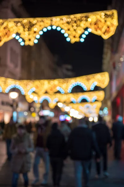 Bulanık Bokeh Noel Işıkları Sokakta Gece Lambaları Bokeh Işığı Soyut — Stok fotoğraf