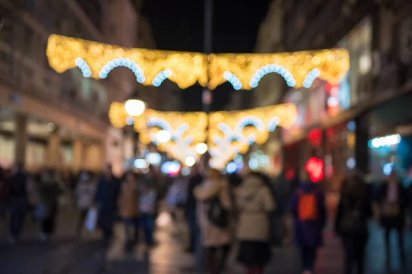Bulanık Bokeh Noel Işıkları Sokakta Gece Lambaları Bokeh Işığı Soyut — Stok fotoğraf