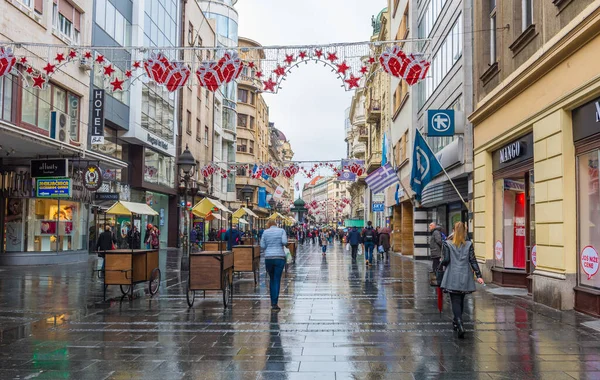 Belgrade Serbia February 2017 Knez Mihailova Street Den Mest Kjente – stockfoto