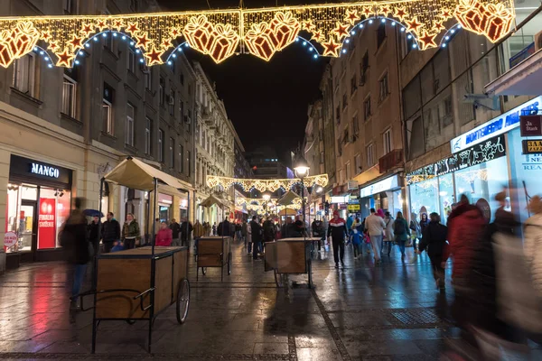 Belgrad Serbia Şubat 2017 Akşam Knez Mihailova Caddesi Ünlü Cadde — Stok fotoğraf