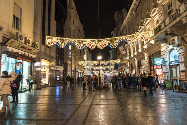 Belgrad Serbia Şubat 2017 Akşam Knez Mihailova Caddesi Ünlü Cadde — Stok fotoğraf