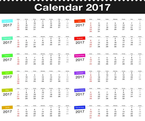 Calendario vectorial 2017 — Archivo Imágenes Vectoriales
