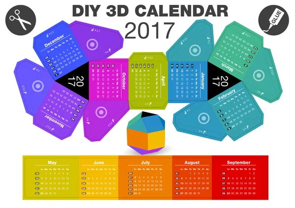 Calendário 3D DIY 2017 — Vetor de Stock