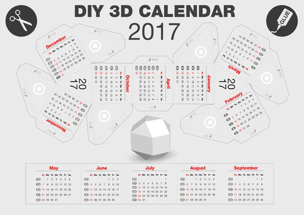 3d diy 日历 2017 年 — 图库矢量图片