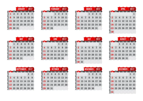 Vector calendario del rompecabezas 2017 — Vector de stock