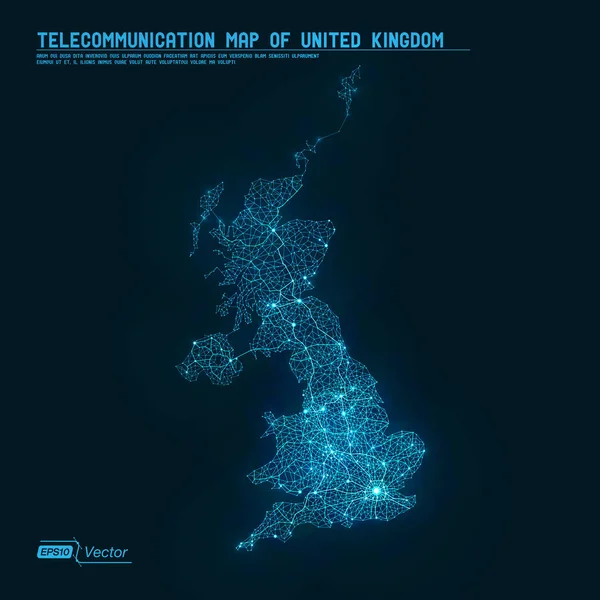 Abstract Telecommunication Network Map - Regno Unito — Vettoriale Stock