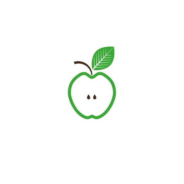 Groene Appel Helft Met Zaad Blad Vectorillustratie Geïsoleerd Een Witte — Stockvector