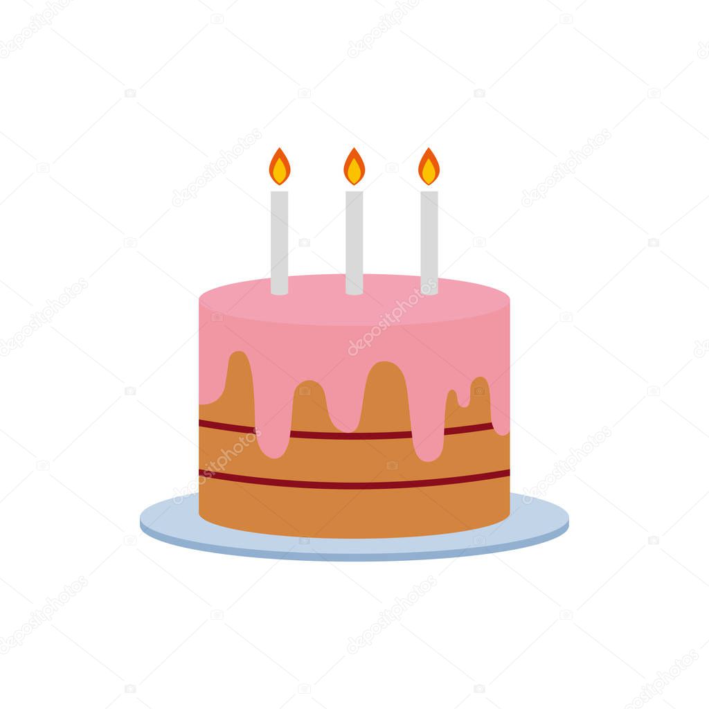 Birthday cake vector illustration with candles on white background. Art logo design