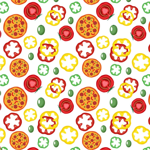 Vektor Mintázat Pizza Zöldségekkel Elkülöníteni Fehér Háttér Naildesign Illusztráció — Stock Vector