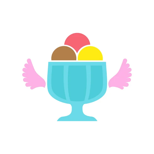 冰淇淋矢量插图 冰淇淋矢量插图 彩色的甜球在玻璃与翅膀 卡通平面设计 — 图库矢量图片
