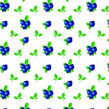 Güzel vektör doğal taze yaban mersini ile seamless modeli. Beyaz arka plan üzerinde parlak mavi ve yeşil elemanları.