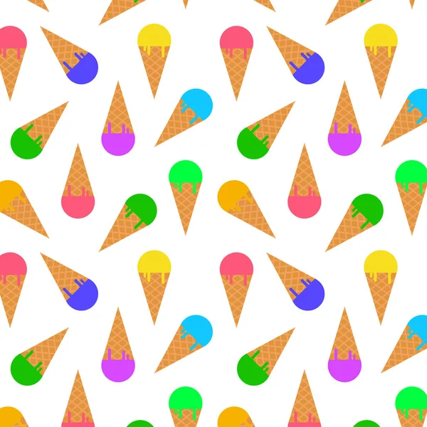 Cône de crème glacée fond de motif sans couture. Réaliste. Différentes couleurs. Pour impression et web . — Image vectorielle
