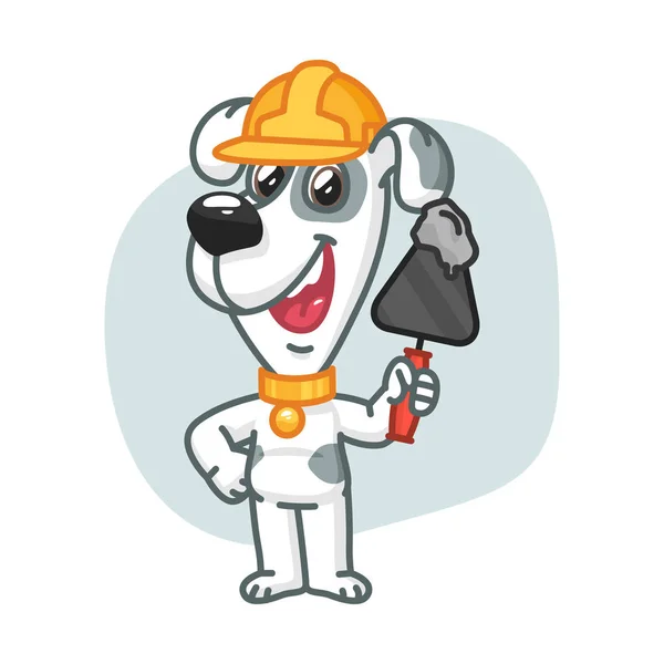 Builder pies trzyma kielnia z cementu — Wektor stockowy