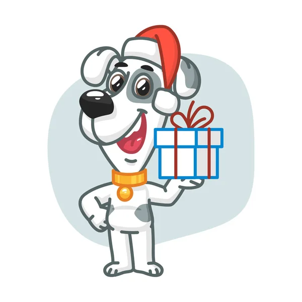 Dog Holding Christmas Gift — Stock Vector