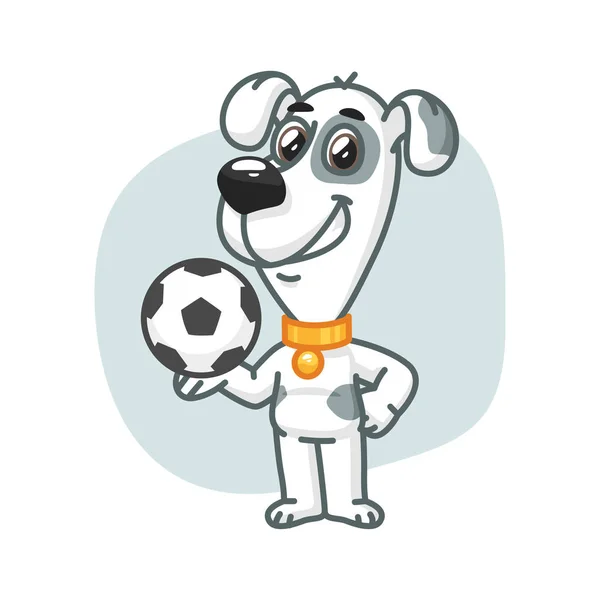 Dog Holding bola de futebol e sorrindo — Vetor de Stock
