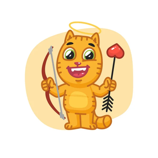 Cat Cupid Holding Bow and Arrow — Stock Vector