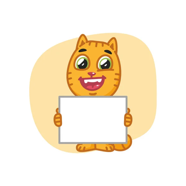 Cat Happy Holding hoja de papel en blanco — Vector de stock