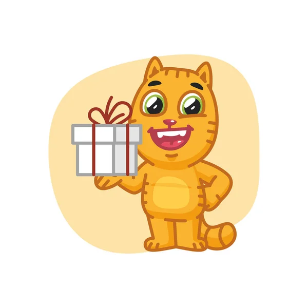 Cat Holding regalo e sorridente — Vettoriale Stock