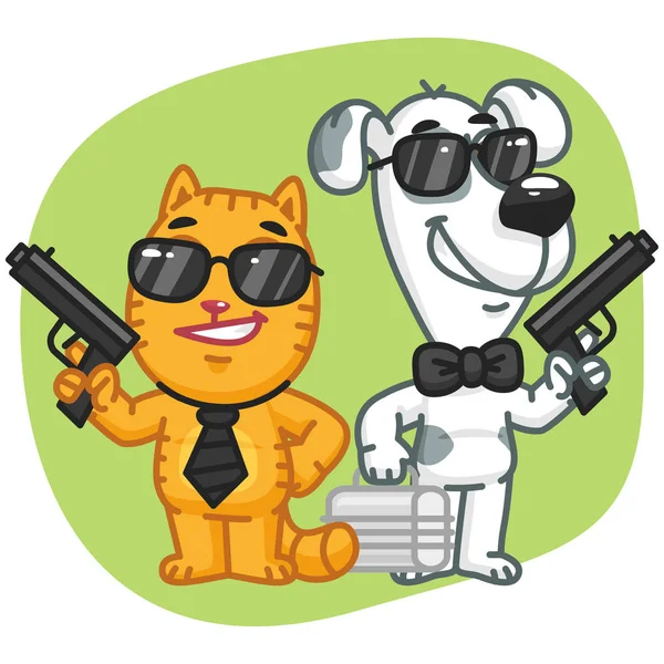 Gato y perro super espía mantener armas caso — Vector de stock