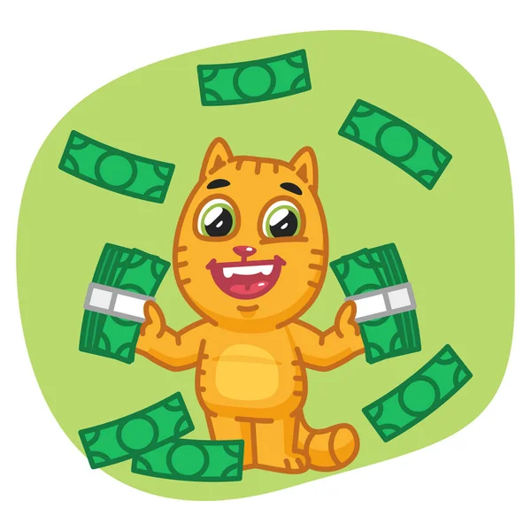 Cat Holding Money and Happy — Stock Vector