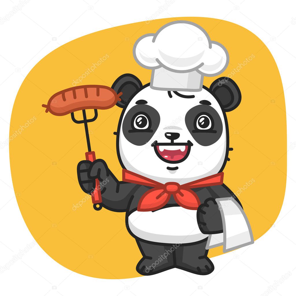 Panda Chef Holding Fork with Sausage