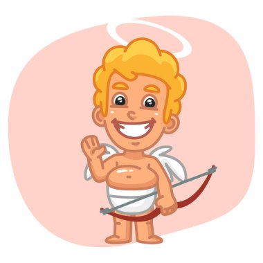 Aşk tanrısı tutan yay ve dalgalar elini